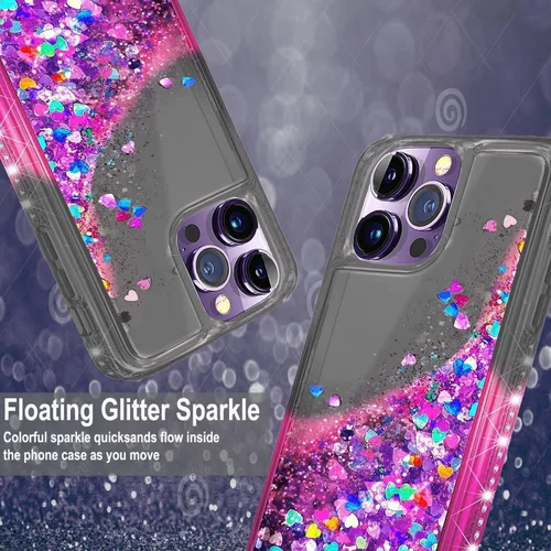 Miniatura 4 de STARSHOP Funda compatible con iPhone 13 Pro Max, con [protector de pantalla de vidrio templado incluido] Liquid Bling Sparkle Flotante Glitter