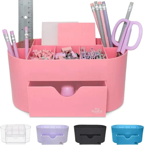 Miniatura 9 de My Space Organizers Organizador de escritorio azul para suministros de oficina y accesorios de escritorio, soporte para bolígrafos, organización