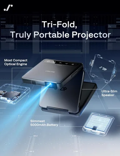 Miniatura 2 de Aurzen ZIP Mini proyector de bolsillo DLP ultraportátil de tres pliegues, Bluetooth 5.4, espejo de pantalla, enfoque ToF Zero-Lag Focus, 1.5H tiempo