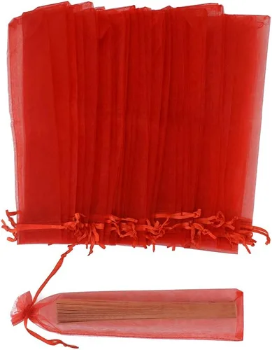 Miniatura 10 de 50 bolsas de organza transparente para abanicos, bolsas de regalo de organza plegables de 2 x 10 pulgadas con cordón, bolsas de seda para recuerdos