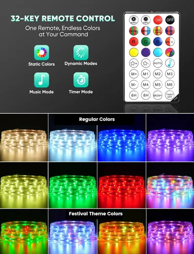 Miniatura 3 de GZBtech Tira de luces LED RGB+IC+CCT 5.00 m/16.4 pies, luz festiva persiguiendo colores para exteriores con blanco cálido y frío, impermeable IP65