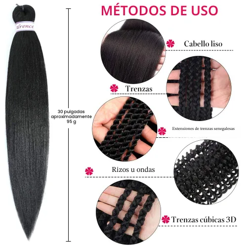 Miniatura 5 de Alrence Cabello estirado para hacer trenzas, trenza larga de 30 pulgadas, 8 paquetes, extensiones profesionales de trenzado de cabello sintético, 1b#