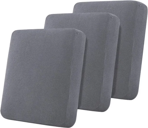 Flamingo P Fundas de cojín de 3 piezas para sofá, fundas de cojín individuales para sofá de 3 cojines, con parte inferior elástica, color gris carbón