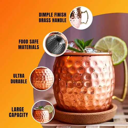 Miniatura 3 de Artisan's Anvil Tazas para Moscow Mule con pajitas, cómodo asa de latón, fabricadas en acero inoxidable, forma martillada original, recubiertas