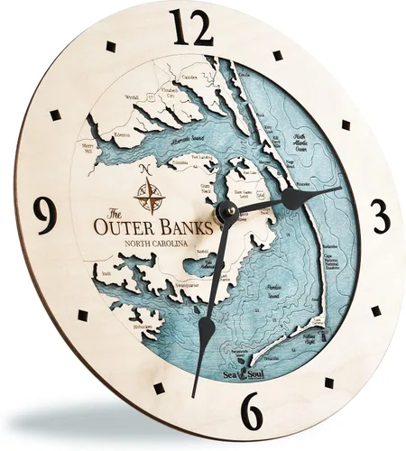 Miniatura 7 de Sea & Soul Outer Banks - Reloj de pared de 12 pulgadas, hecho a mano en los Estados Unidos, reloj topográfico de mapa de agua, reloj de pared