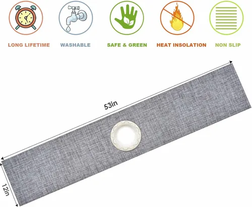Miniatura 2 de GIVERARE Camino de mesa, 12 x 53 pulgadas, vinilo tejido resistente al calor para mesa larga, camino de mesa de PVC antideslizante lavable, fácil