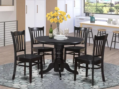 Miniatura 7 de East West Furniture SHGR5-BLK-W - Juego de comedor de 5 piezas para 4 personas, incluye una mesa de cocina redonda con pedestal y 4 sillas