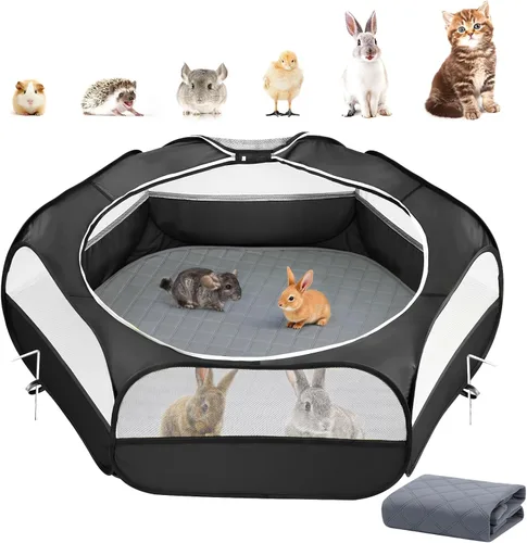 Miniatura 14 de Pawaboo Corralito para Animales Pequeños, Carpa de Jaula Impermeable para Mascotas Pequeñas con Cubierta con Cremallera, Cerca Portátil para Patio