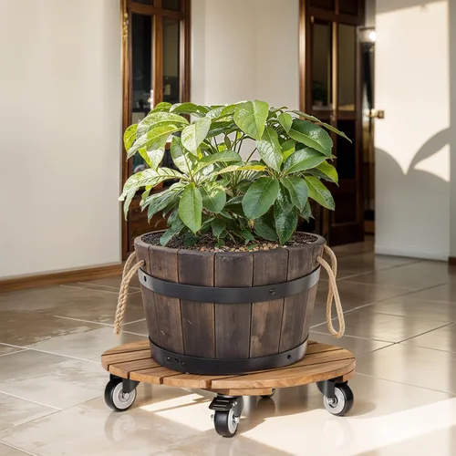 Miniatura 6 de Idzo Paquete de 2 cajas de madera de 12 pulgadas con ruedas resistentes, capacidad de 264 libras, plataforma de madera dura de acacia, soporte