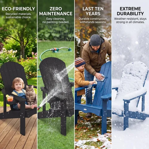 Miniatura 11 de Y&M Adirondack - Silla negra para hoguera, sillas de patio al aire libre con soporte para tazas, resistentes a la intemperie, sillas de patio