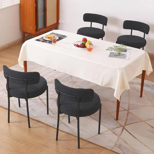 Miniatura 17 de Juego de 2 sillas de comedor negras, sillas de comedor modernas de mediados de siglo, respaldo curvado, sillas de comedor tapizadas redondas