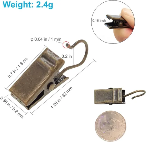 Miniatura 6 de Coideal Pequeños Ganchos para Cortinas de Bronce, 100 Piezas de Ganchos de Latón Metálico para Colgar Luces de Fiesta, Accesorios para Decoración