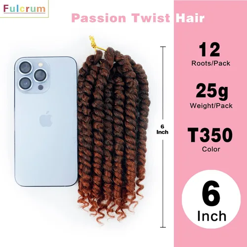 Miniatura 5 de Fulcrum Cabello Passion Twist de 6 pulgadas, 8 paquetes de cabello de ganchillo Passion Twist para mujeres negras, cabello pretrenzado de ganchillo