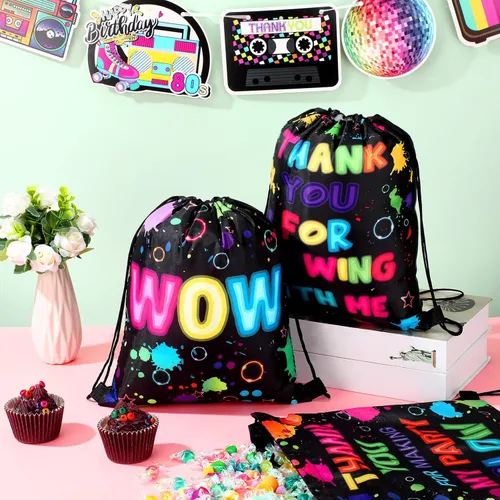 Miniatura 3 de Talltalk Paquete de 32 bolsas con cordón de neón para fiesta, bolsas de neón con luz, bolsa de caramelo de neón para cumpleaños, decoración