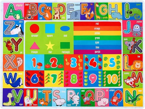 IMIKEYA Playtime Collection - Alfombra educativa ABC, con números y formas, alfombra de juego suave para niños pequeños, alfombra de aprendizaje