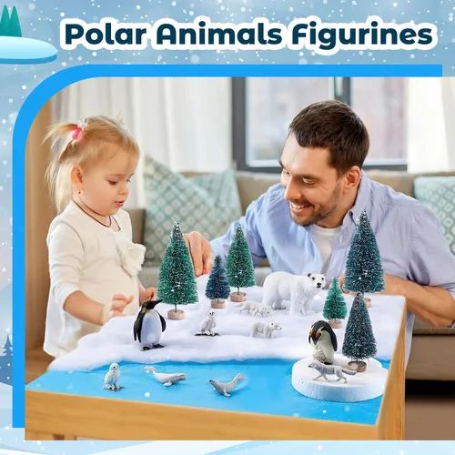 Miniatura 5 de 19 piezas de conjunto de figuras de animales árticos, diorama de hábitat de animales árticos, figuras de animales polares, osos polares, pingüinos