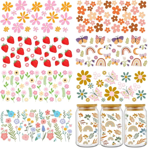 Miniatura 8 de Rngmsi Envoltura de Taza UV DTF - 8 Hojas Envolturas de Taza UV DTF de Abeja para 16 oz, Calcomanías Uvdtf de Gnomos Mariposa Panal, Calcomanías