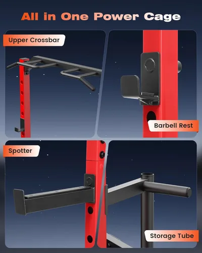 Miniatura 4 de OPPSDECOR Squat Rack, Multi-Function Power Cage Rack with Adjustable Weight Bench, Squat Rack with Pull-up Bar, J-Hooks, More Training Attachment