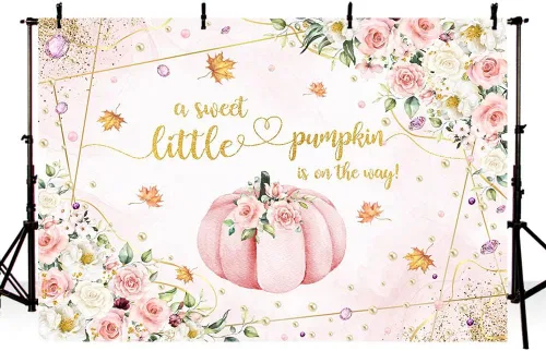 Miniatura 4 de AIBIIN Telón de fondo de calabaza para baby shower de 7 x 5 pies para niñas, calabaza rosa floral, baby shower, fondo de fotografía de otoño