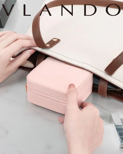 Miniatura 2 de Vlando Pequeño organizador de joyas de viaje, vitrina para niñas, mujeres, regalo anillos, aretes, collares, almacenamiento con espejo, color blanco