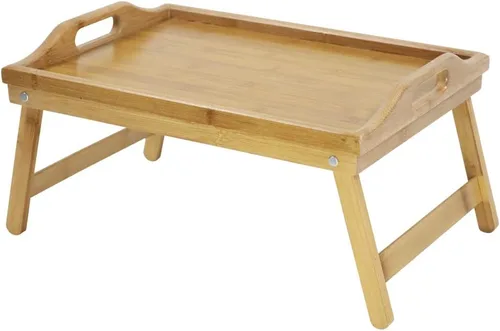 Miniatura 2 de KKTONER Bandeja de mesa de cama de bambú con patas plegables, bandeja de desayuno para cama con patas plegables para comer y portátil, bandejas