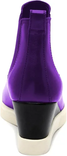 Miniatura 4 de FOWT Women Leather Wedge Sneaker Chelsea Boots Wide Width Ankle Boot Waterproof High Chunky Heels Short Booties Slip-On Light Rain Shoes Winter Fall