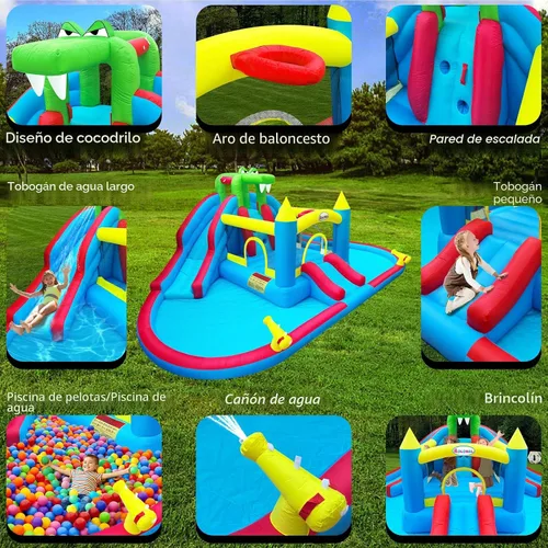 Miniatura 4 de Casa inflable de rebote con toboganes de agua, pozo de doble bola/piscina de agua, estilo cocodrilo, pared de escalada, castillo animoso para niños