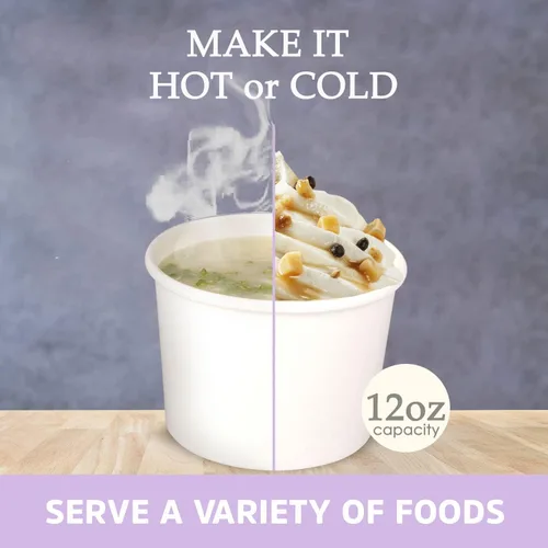 Miniatura 6 de Juego de 50 tazas desechables de helado blanco de 12 onzas con tapa, tazas de papel para llevar, taza de papel para llevar, recipiente de comida