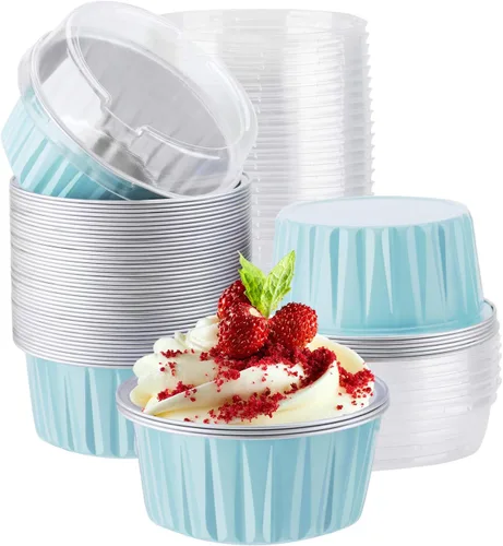 Miniatura 26 de EUSOAR Forros para cupcakes para hornear, 50 forros para magdalenas de 5 onzas, moldes de papel de aluminio desechables, recipientes de postre, 5