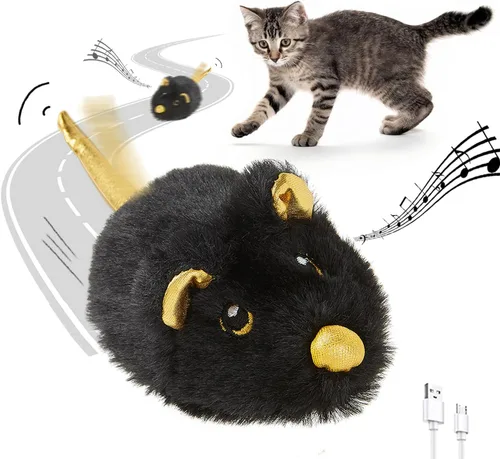 Miniatura 7 de Cat Toys - Ratón móvil recargable chirriante con cola mágica dinámica, mouse de juego automático interactivo para gatos de interior, juguetes Gris