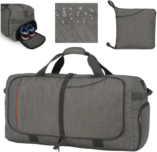 Miniatura 9 de Bolsa de lona grande para el fin de semana, bolsa de lona de embarque con bolsillo para zapatos, viajes, gimnasio, bolsa de mano de trabajo, 65