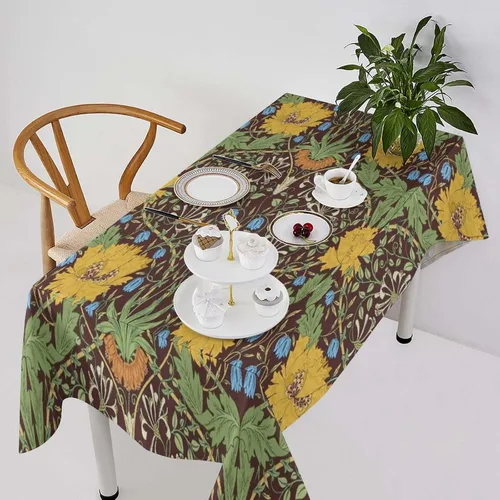 Miniatura 13 de Mantel de Mesa William Morris, Diseño Original William Morris Rústico de Granja Familiar con Estampado Étnico Mínimo para Decoración de Fiesta