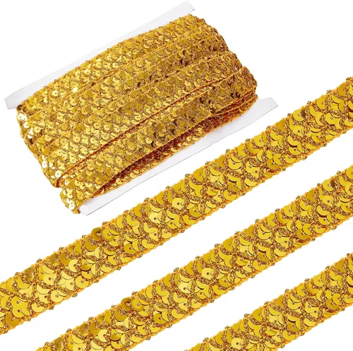 Miniatura 11 de GORGECRAFT Cinta de lentejuelas negras de 0.78 pulgadas (14 yardas) con purpurina y lentejuelas de encaje, tiras de lentejuelas de 3 filas, rollo