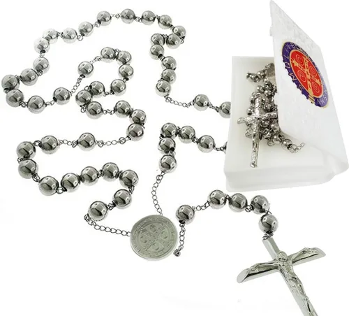 Miniatura 2 de Rosario católico cuentas collar de oración acero inoxidable San Benito medalla de 28 pulgy 6 mm 24 pulg y 6 mm o 18 pulg y 4 mm