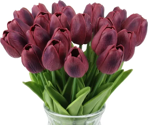 Miniatura 8 de IPOPU 24 tulipanes artificiales de tacto real para decoración, tulipanes falsos, arreglos florales, tulipanes artificiales sintéticos, decoración