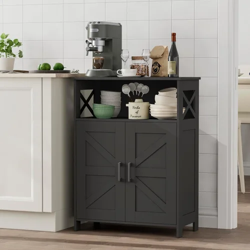 Miniatura 7 de Homhedy Armario de almacenamiento de baño con 2 puertas, gabinete de papel higiénico con estante ajustable, gabinete de baño pequeño para Negro