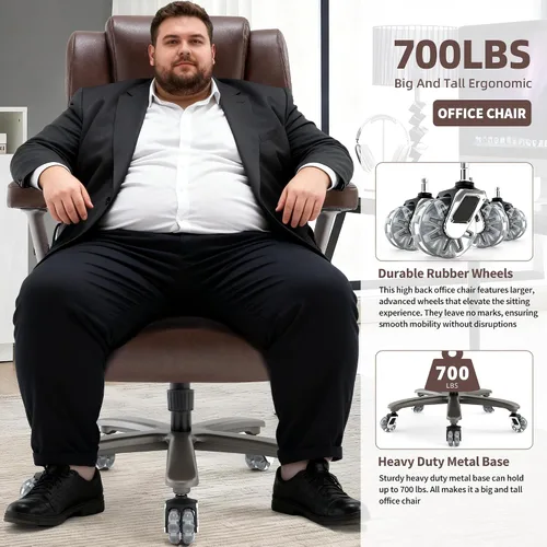 Miniatura 3 de Silla de oficina grande y alta 700lbs - Silla ejecutiva de escritorio de computadora grande con respaldo alto y brazos abatibles 3D, soporte lumbar