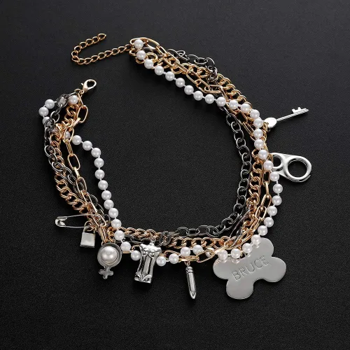 Miniatura 3 de Hanreshe - Gargantilla de perlas con clip de papel, chapado en cobre y plata, colgante de corazón, cadena de abalorios, joyería de moda para mujer