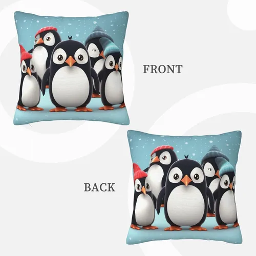 Miniatura 3 de Fundas de almohada decorativas rústicas con bonitos pingüinos de 18 x 18 pulgadas, funda de almohada suave cuadrada para decoración de sofá