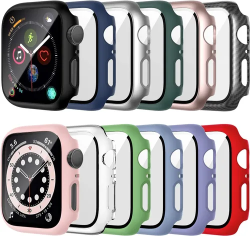 Miniatura 8 de Juego de 12 fundas para Apple Watch Series 9, Series 8 y Series 7 de 41 mm con protector de pantalla de vidrio templado, cubierta protectora Paq