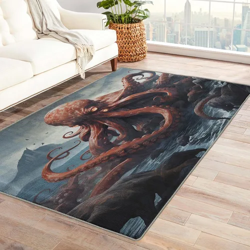 Miniatura 11 de Alfombra de pulpo, alfombra Kraken de 2 x 3 pies, alfombras Kraken para entrada, sala de estar, dormitorio, alfombra de área pequeña de tentáculo