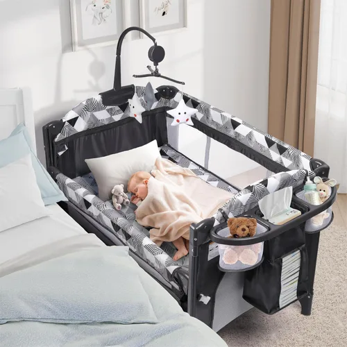 Xilingol Moisés de bebé 5 en 1 junto a la cama, corralito portátil con mesa cambiadora, cuna de bebé con bolsa de transporte, moisés de colecho que