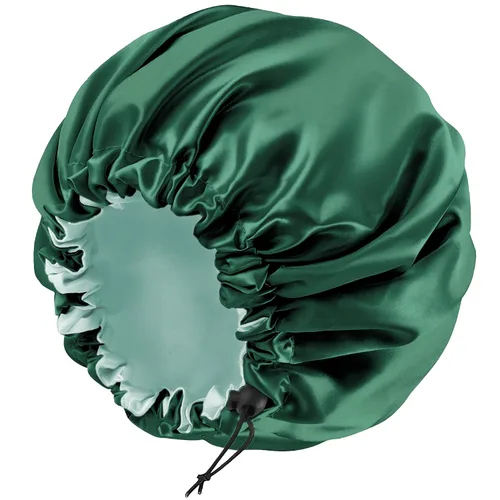 Miniatura 17 de Gorro de seda de satén para cabello rizado, gorro trenzado para dormir, para mujer, grande, doble capa ajustable (2 unidades, negro)