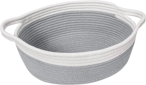 Miniatura 12 de Goodpick Cesta tejida pequeña, linda cuerda rosa, cesta de algodón para bebé, cesta de almacenamiento para habitación de guardería, caja de juguetes