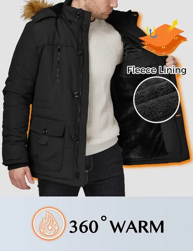 Miniatura 5 de WenVen - Chaqueta de invierno con capucha para hombre, estilo parka