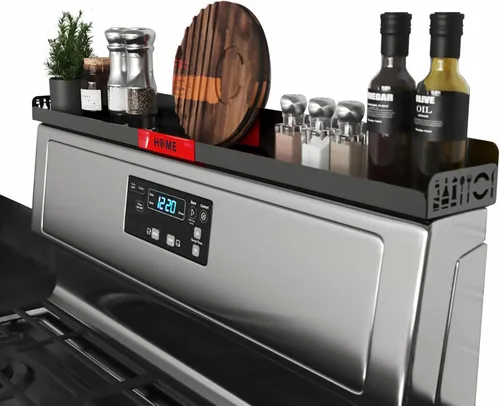 Miniatura 12 de STUTOV Estante superior magnético para estufa de 30 pulgadas, estante de especias negro y organizador de condimentos, estante de cocina magnético