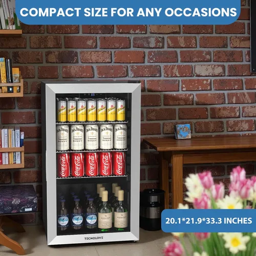 Miniatura 8 de Refrigerador de bebidas con enfriador, mini refrigerador, independiente, capacidad para 123 latas/3 pies cúbicos, enfría hasta 37 ℉, pantalla táctil