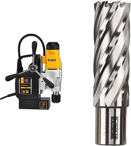 DEWALT - Prensa de taladro de 2 velocidades, magnética, 2 pulgadas con cortador anular HSS de 7/8 x 2 pulgadas (3/4 pulgadas) WELDON (DWE1622K y