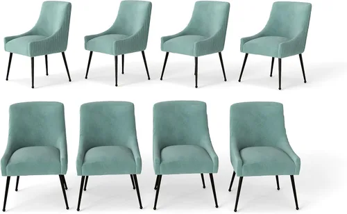 Miniatura 14 de Juego de 2 sillas de comedor de terciopelo, sillas tapizadas beige para sala de estar con patas de metal negro, sillas decorativas modernas