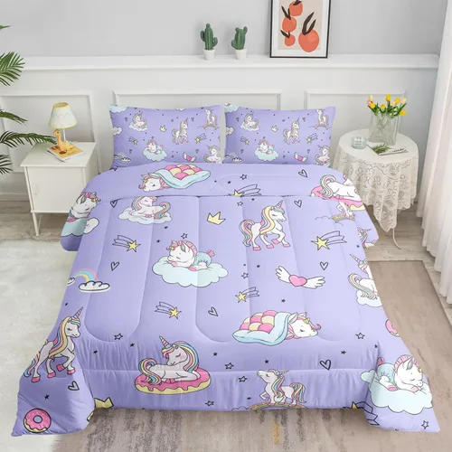 Miniatura 28 de Juego de ropa de cama Kawaii de fresa para niñas, juego de ropa de cama con patrón de cuadrícula rosa con 1 edredón y 2 fundas de almohada